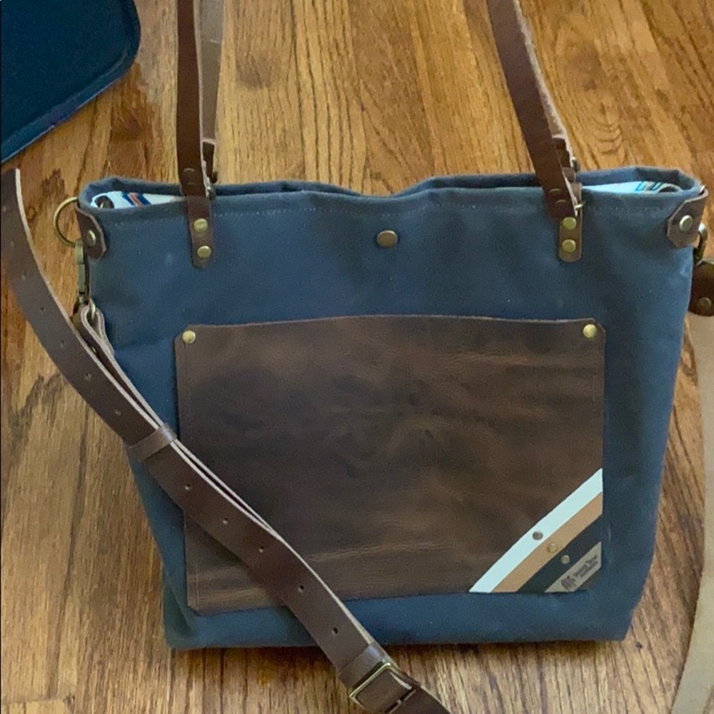 Waxed canvas & leather bag w/ crossbody strap